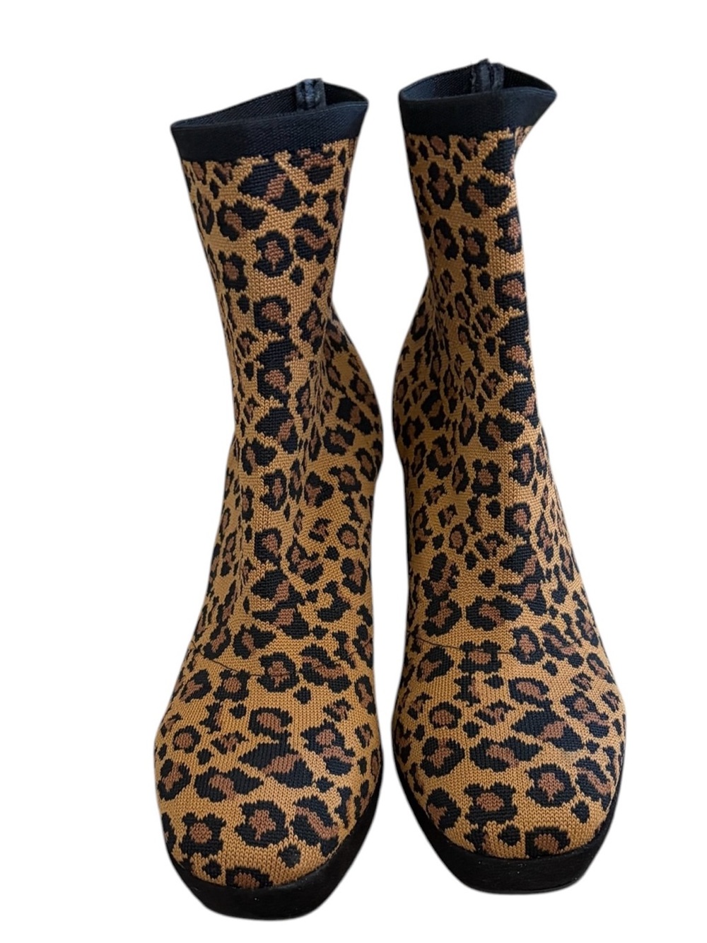 MIA Leopard Knit Platform Ankle Boots in Tan and Black - Picture 3 of 7